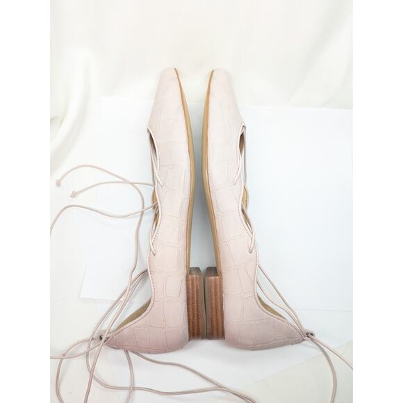 Talbots Ankle-Strap Flats Women 8 Baby Pink Embossed Leather Coquette Barbiecore - Picture 6 of 8